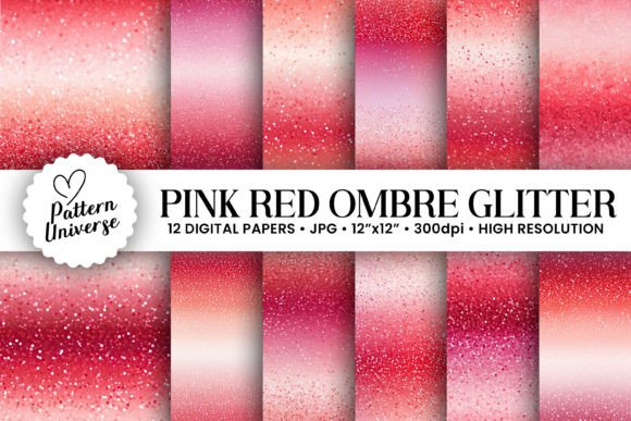 12 Pink & Red Ombre Glitter Backgrounds for Crafts