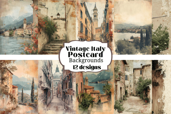12 Vintage Italy Postcard Backgrounds for Your Projects