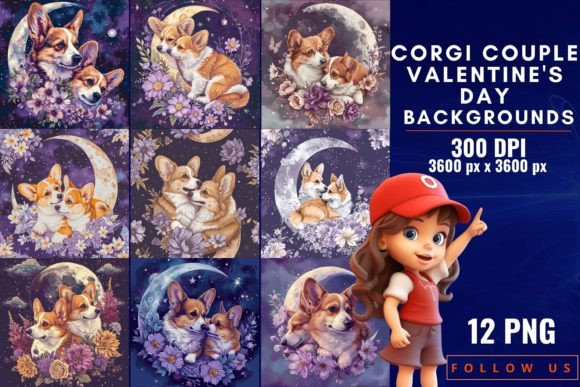Adorable Corgi Couple Valentine's Day Backgrounds for Your Designs