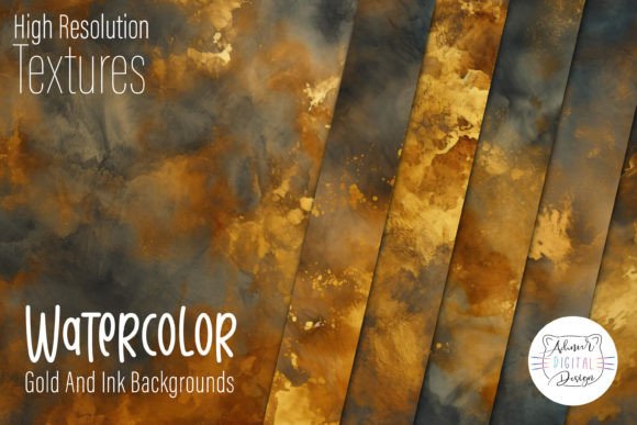 Elevate Your Designs with Watercolor Gold and Ink Backgrounds