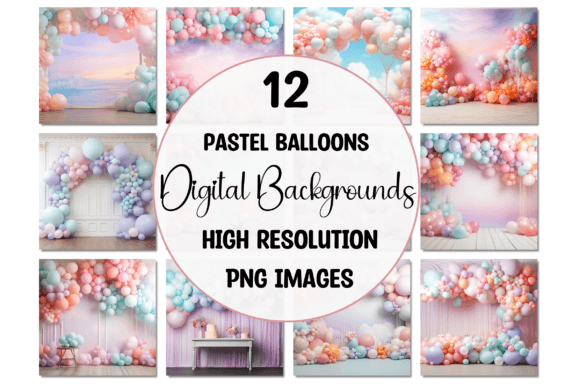 Elevate Your Projects with Pastel Balloons Digital Backgrounds