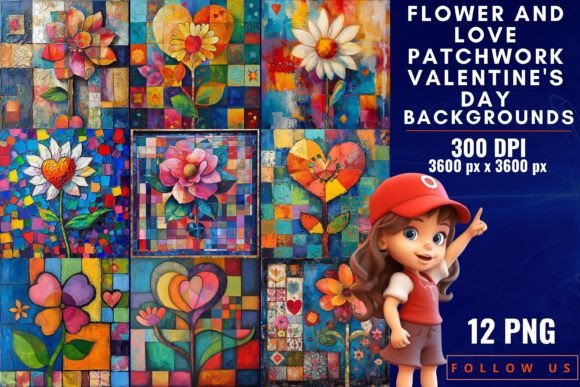 Flower and Love Patchwork Backgrounds for Designers