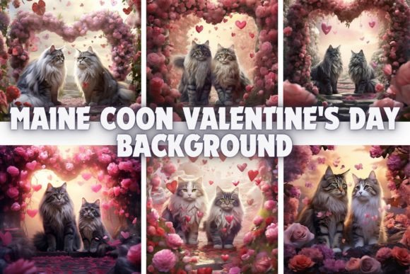 Maine Coon Valentine's Day Backgrounds: Feline Elegance