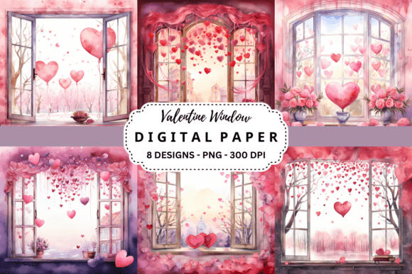 Valentine Window Backgrounds: 8 Versatile Design Assets