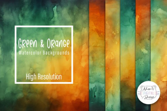 Vibrant Green and Orange Watercolor Backgrounds for Creatives